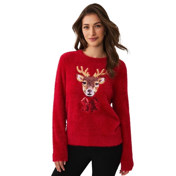 Ellos Plus Size Embellished Eyelash Pullover Sweater