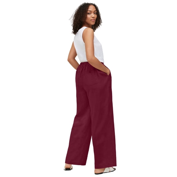 Ellos Plus Size Linen-Blend Elastic Waist Drawstring Relaxed Pant