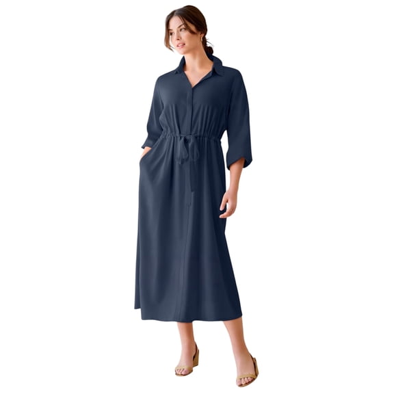 Ellos Plus Size Linen Blend Tie Waist Midi Dress
