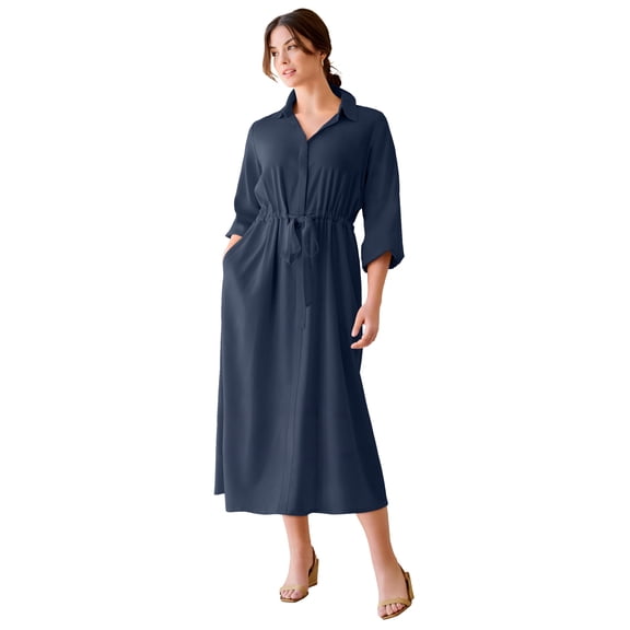 Ellos Plus Size Linen Blend Tie Waist Midi Dress