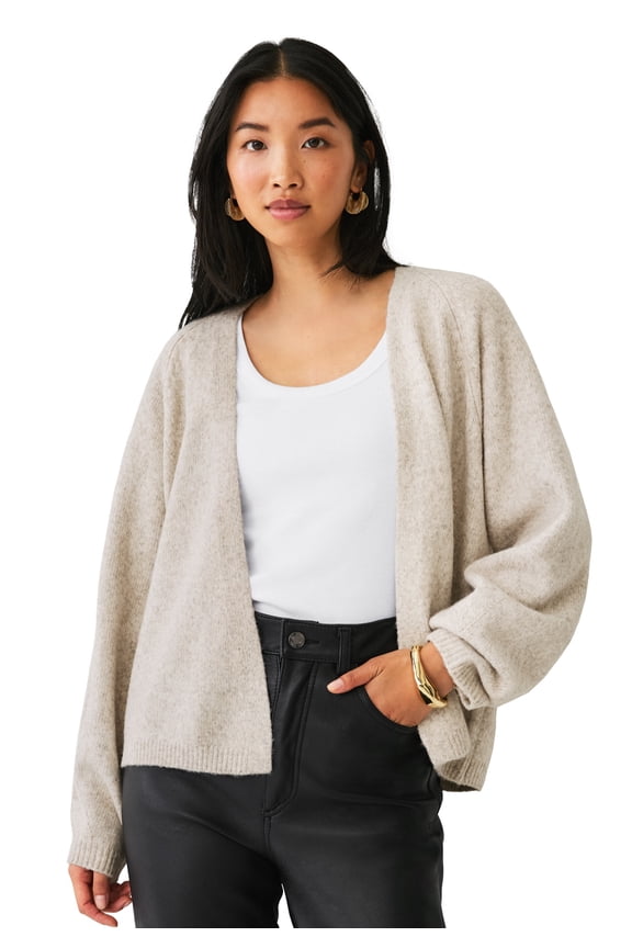 Plus Size Open-Front Boxy Long Sleeve Cardigan