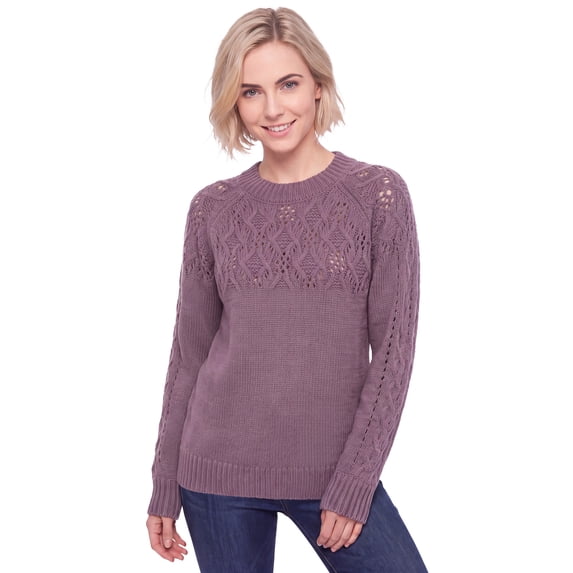 Ellos Plus Size Pointelle Yoke Pullover Sweater