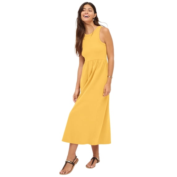 Ellos Plus Size Ribbed Bodice Knit Empire Midi Dress