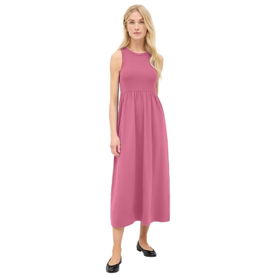 Ellos Plus Size Ribbed Bodice Knit Empire Midi Dress