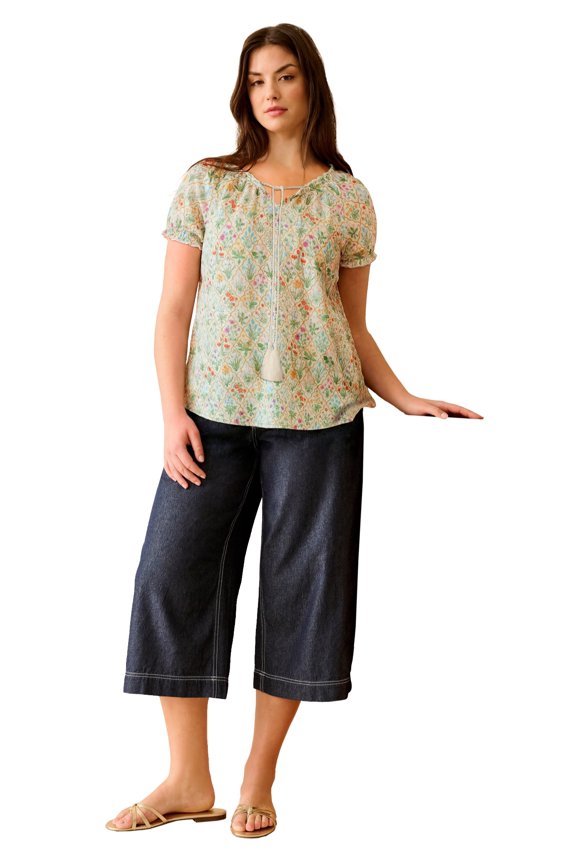 Plus Size Ruffle Trim Peasant Blouse