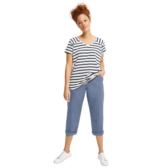 Ellos Plus Size Stretch Cotton Poplin Mid-Rise Seamed Capri