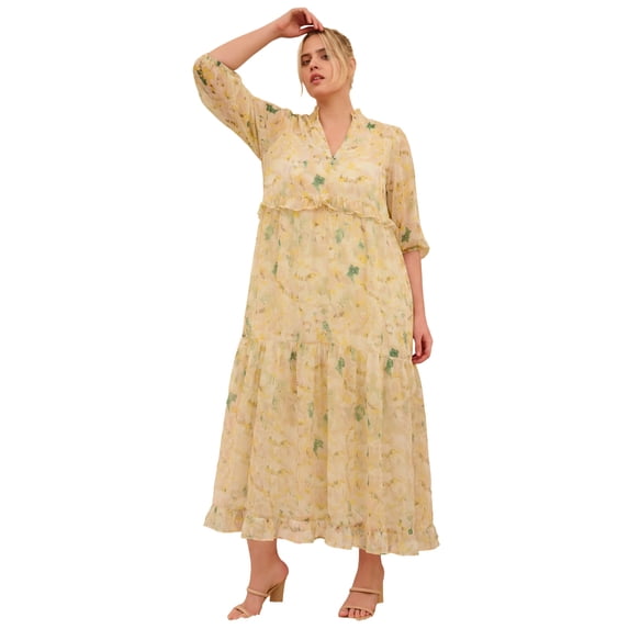Ellos Plus Size Sheer Maxi Dress With Ruffled Trim