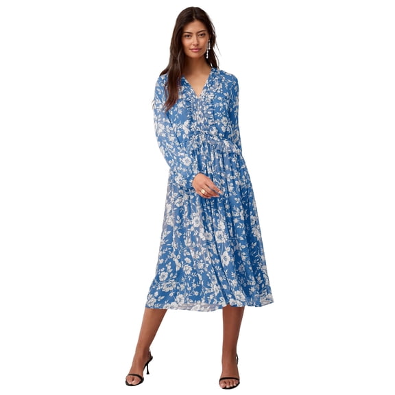 Ellos Plus Size Sheer Ruffle Empire Tie Front Midi Dress