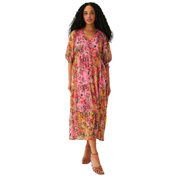 Ellos Plus Size Sheer Tiered Long Midi Dress