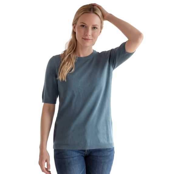 Ellos Plus Size Short Sleeve Fine Knit Pullover