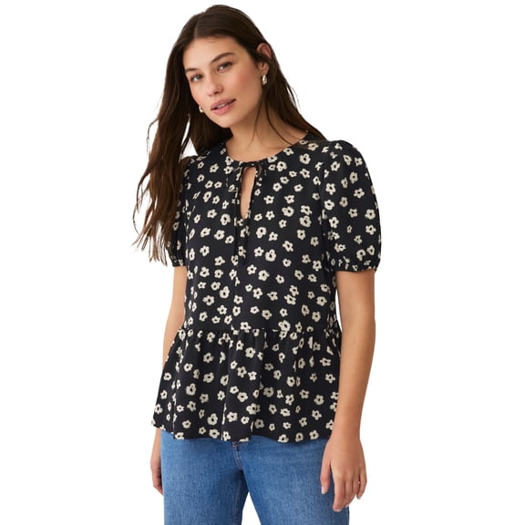 Ellos Plus Size  Sleeve Peplum Hem Blouse