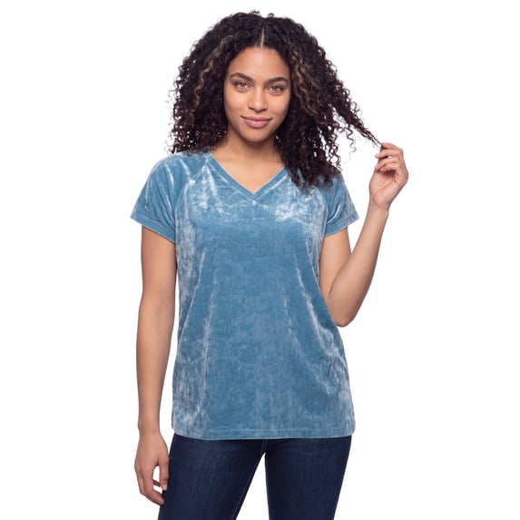 Ellos Plus Size Stretch Crushed Velour V-Neck Short Sleeve Tee