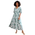 thumbnail image 1 of Ellos Plus Size Stretch Knit Fit And Flare Elbow-Length Sleeve Tie-Back Maxi Dress, 1 of 3