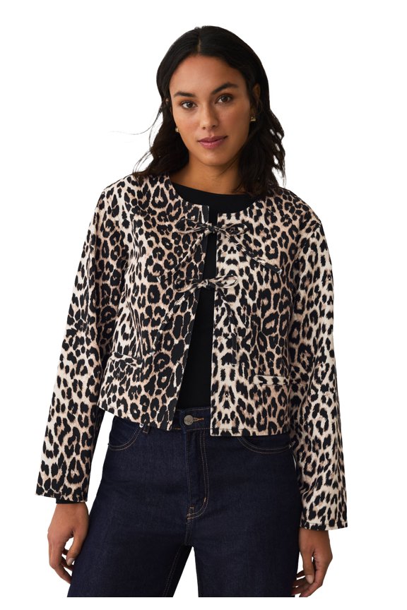 Plus Size Structured Denim Tie Front Jacket