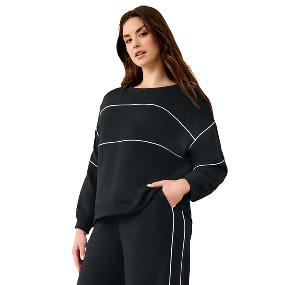 Ellos Plus Size Studio Piped Boxy Fleece Sweatshirt