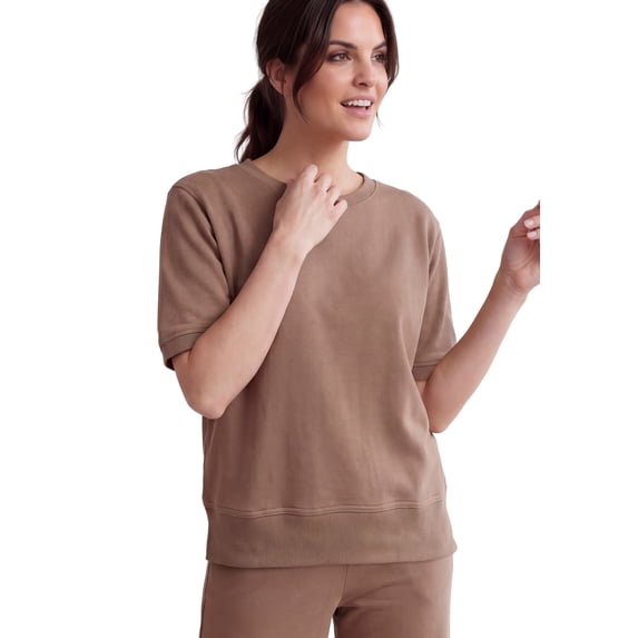 Ellos Plus Size Studio Short Sleeve French Terry Crewneck