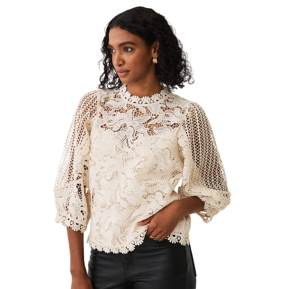Ellos Plus Size Three-Quarter Sleeve Lace Blouse