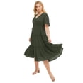 thumbnail image 1 of Ellos Plus Size Crinkle Crepe V-Neck Faux Wrap Tiered Midi Dress, 1 of 2