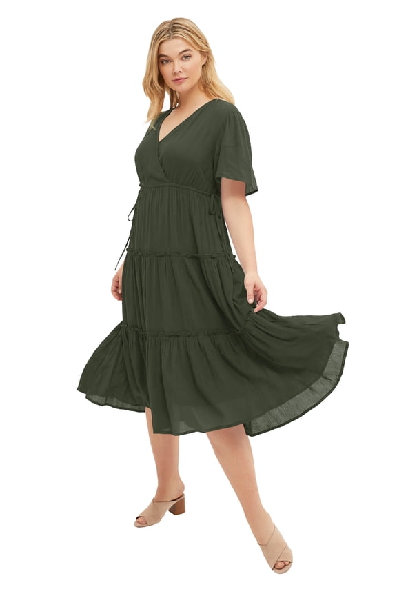 Plus Size Tiered Midi Dress With Surplice Neckline