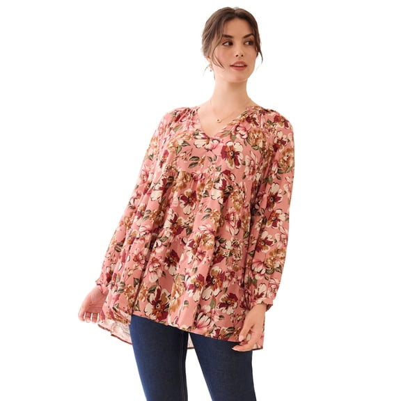Ellos Plus Size Tiered Tunic With Notch V-Neck