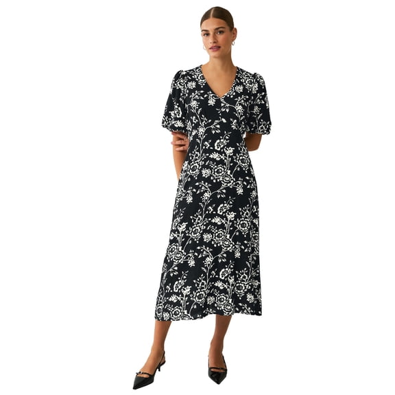 Ellos Plus Size V Neck Midi Dress With Short Sleeves