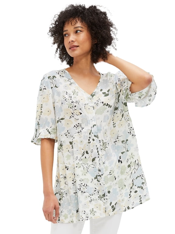 Women's Button Front Crinkle Tunic