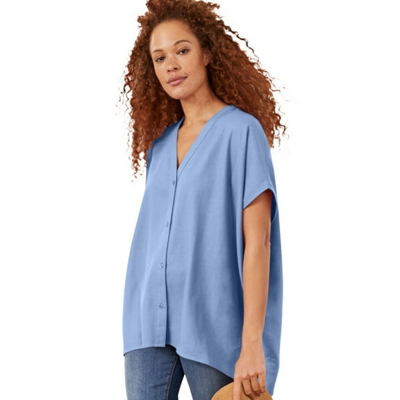 Ellos Women's Button-Front Linen-Blend Tunic Tunic