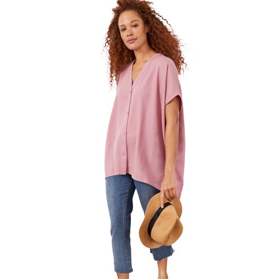 Ellos Women's Button-Front Linen-Blend Tunic Tunic
