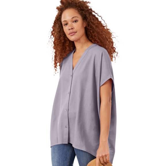 Ellos Women's Button-Front Linen-Blend Tunic Tunic
