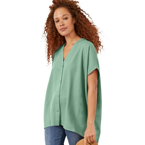 Ellos Women's Button-Front Linen-Blend Tunic Tunic