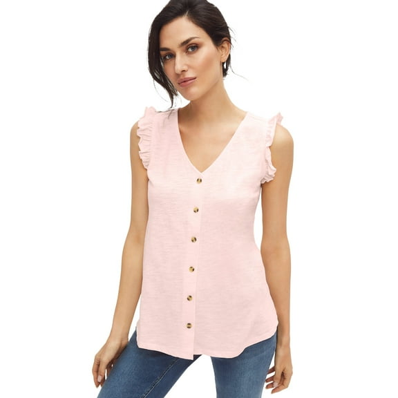 Ellos Women's Button-Front Ruffle Sleeve Tank