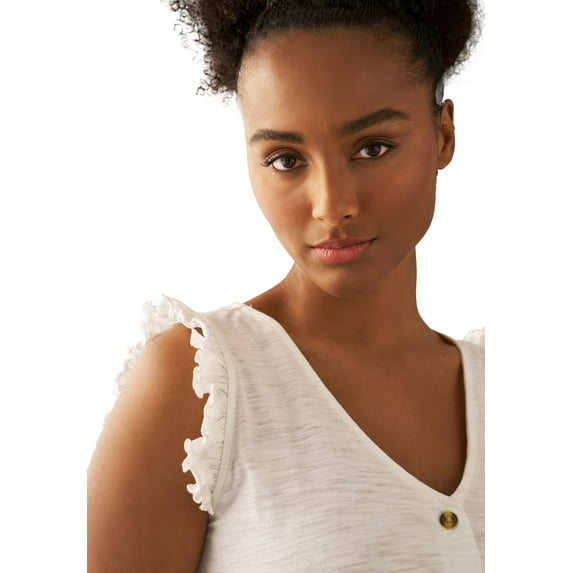 Ellos Women's Button-Front Ruffle Sleeve Tank