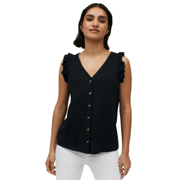 Ellos Women's Button-Front Ruffle Sleeve Tank