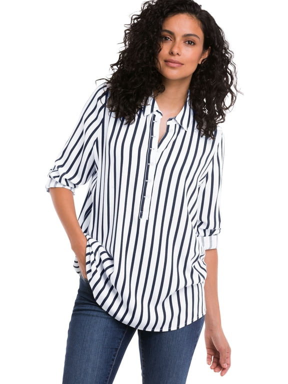 Women's Button Placket Popover Tunic Tunic