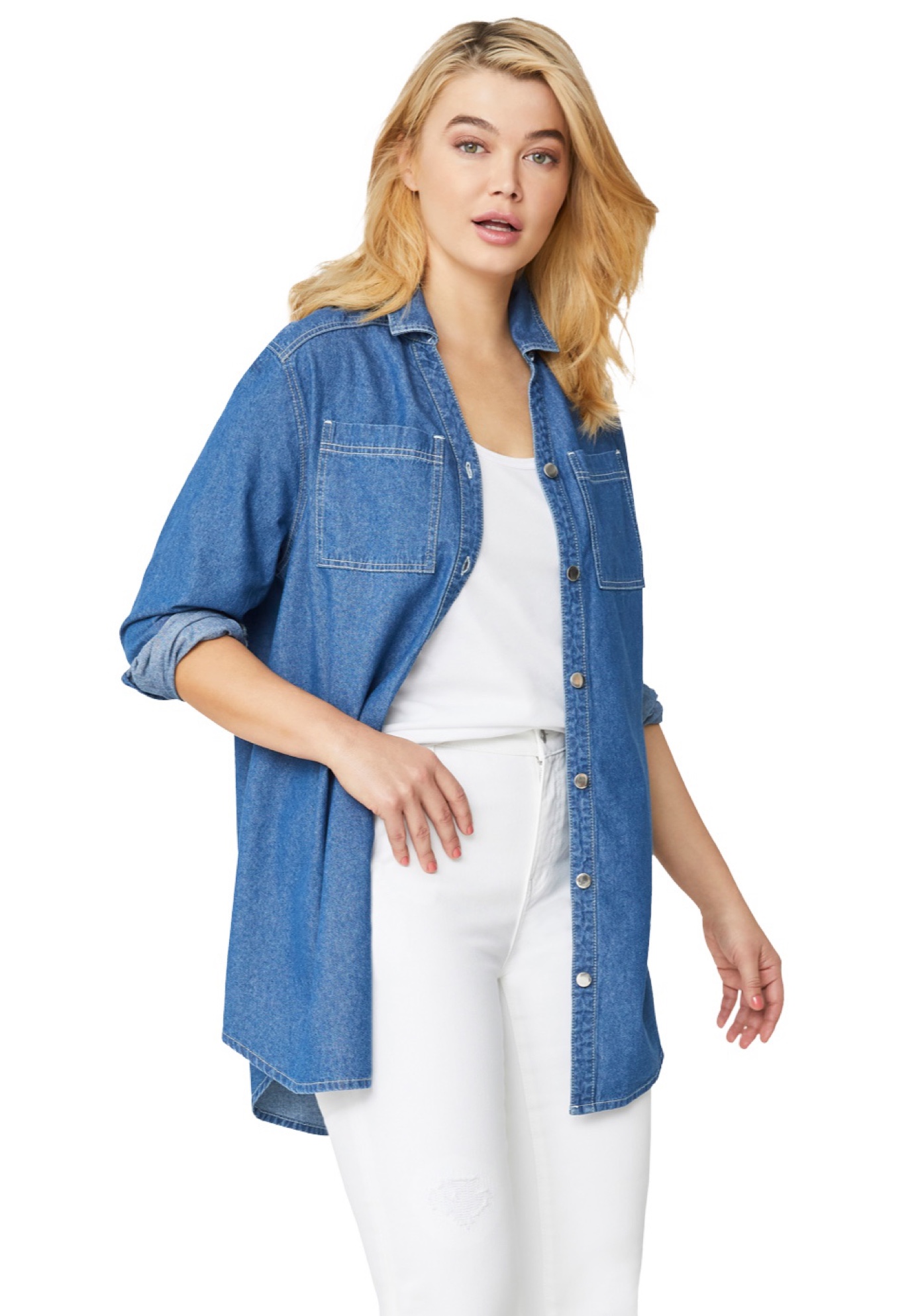 Ellos Women's Denim Button-Front Tunic - Walmart.com