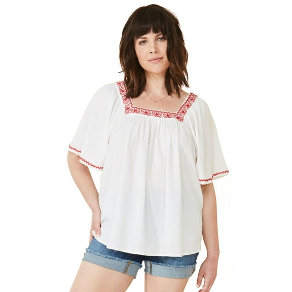 Ellos Women's Embroidered Gauze Blouse Shirt