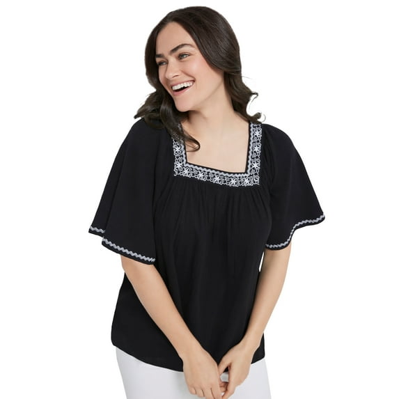Ellos Women's Embroidered Gauze Blouse Shirt