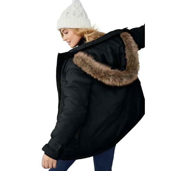Ellos Women's Faux Fur Trim Parka Jacket