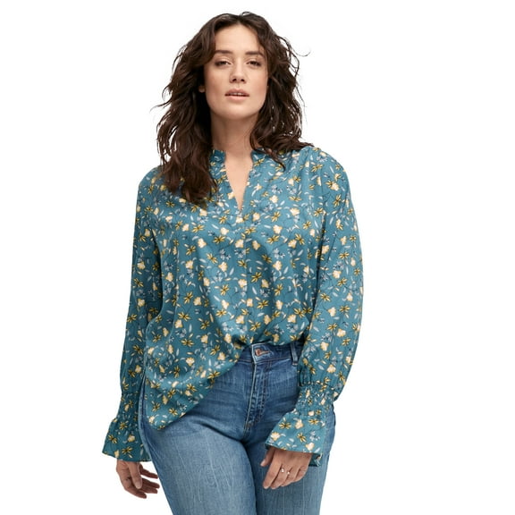Ellos Women's Floral Notch-Neck Blouse Shirt
