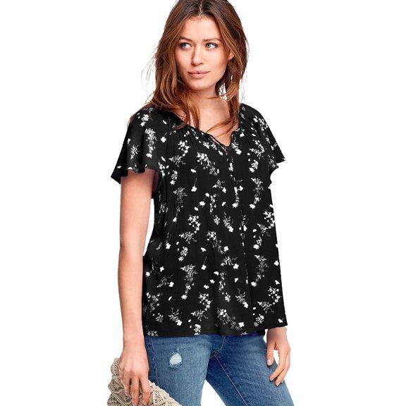 Ellos Women's Flutter Sleeve Blouse Tunic