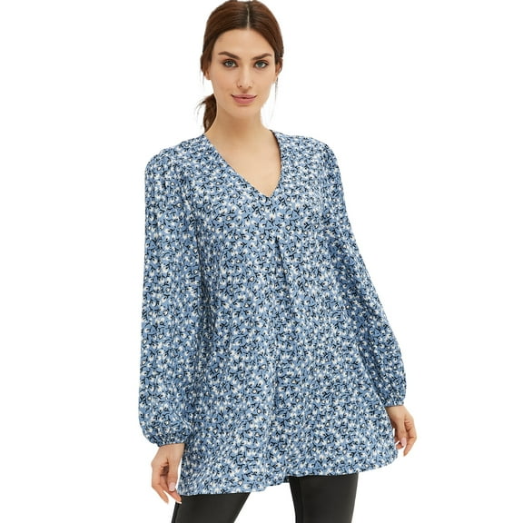 Ellos Women's Inverted Pleat Textured Knit Tunic With Blouson Sleeves