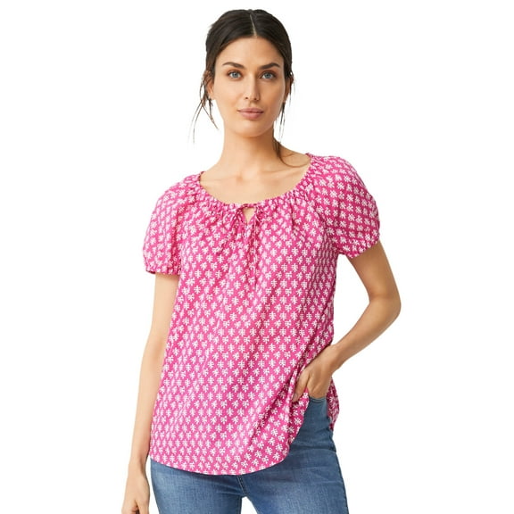 Ellos Women's Keyhole Neckline Peasant Blouse Shirt