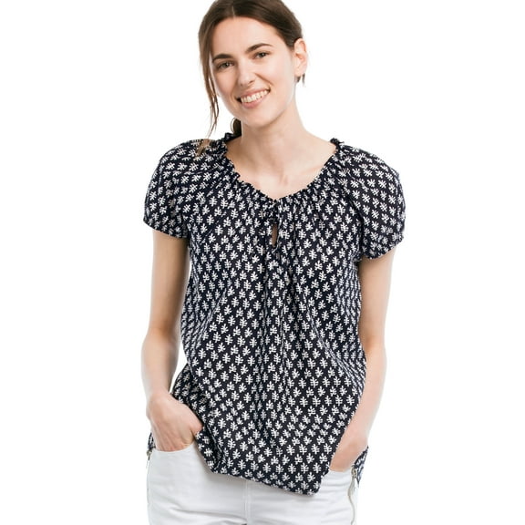 Ellos Women's Keyhole Neckline Peasant Blouse Shirt