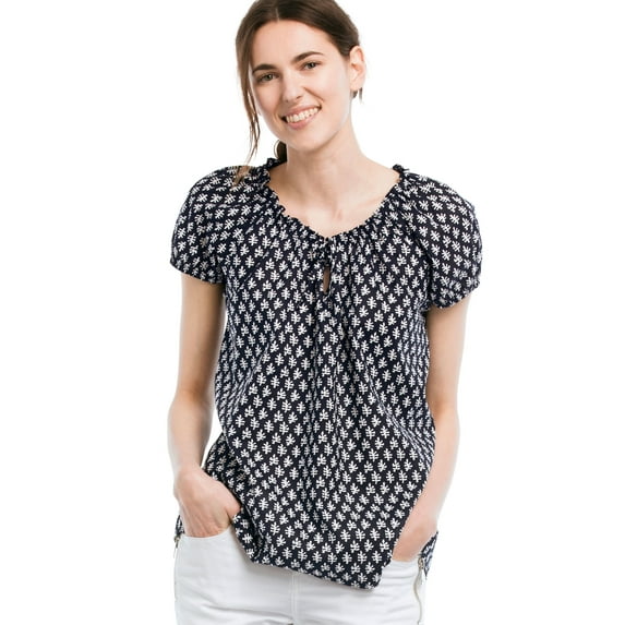 Ellos Women's Keyhole Neckline Peasant Blouse Shirt