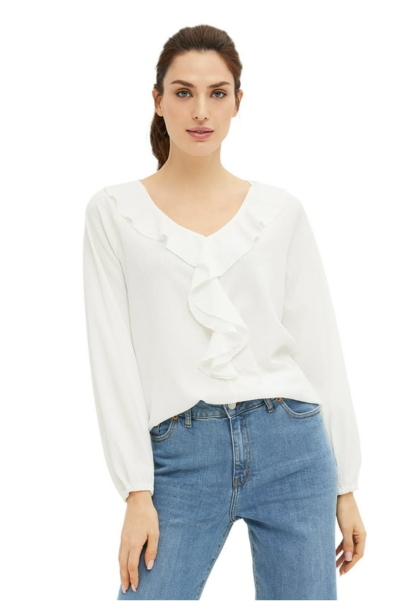 Women's Knit Top With Ruffled V-Neck