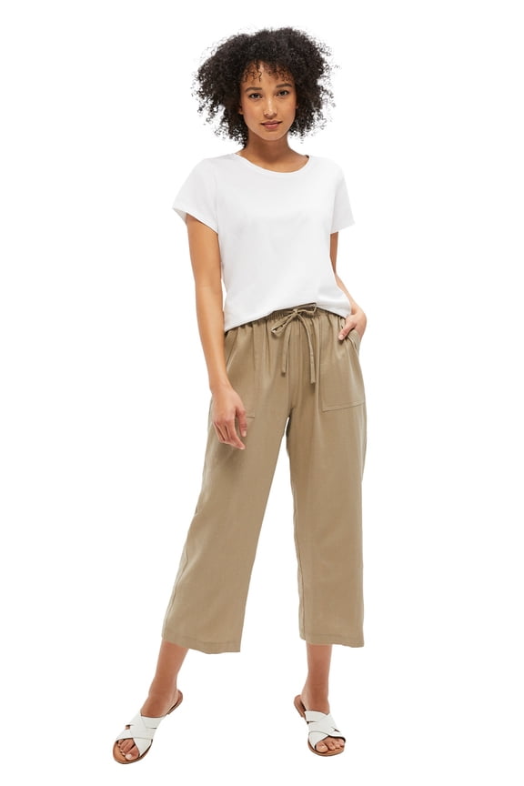 Women's Linen Blend Drawstring Capris Pants
