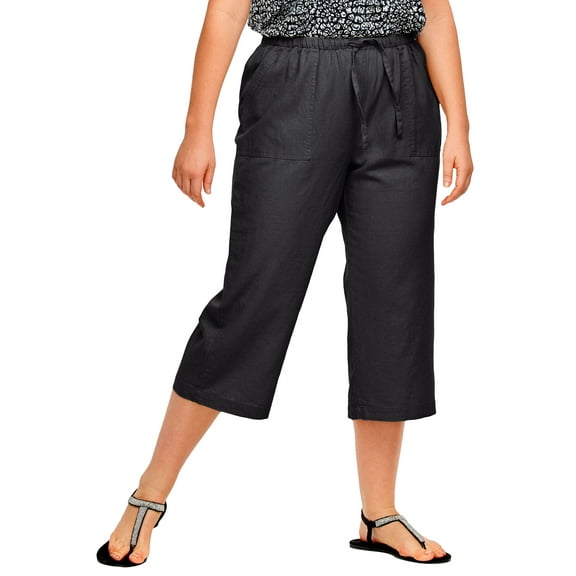 Ellos Women's Linen Blend Drawstring Capris Pants