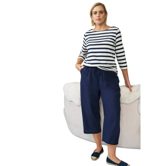 Ellos Women's Linen Blend Drawstring Capris Pants