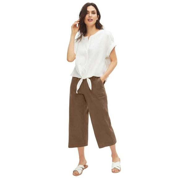 Ellos Women's Linen Blend Drawstring Capris Pants