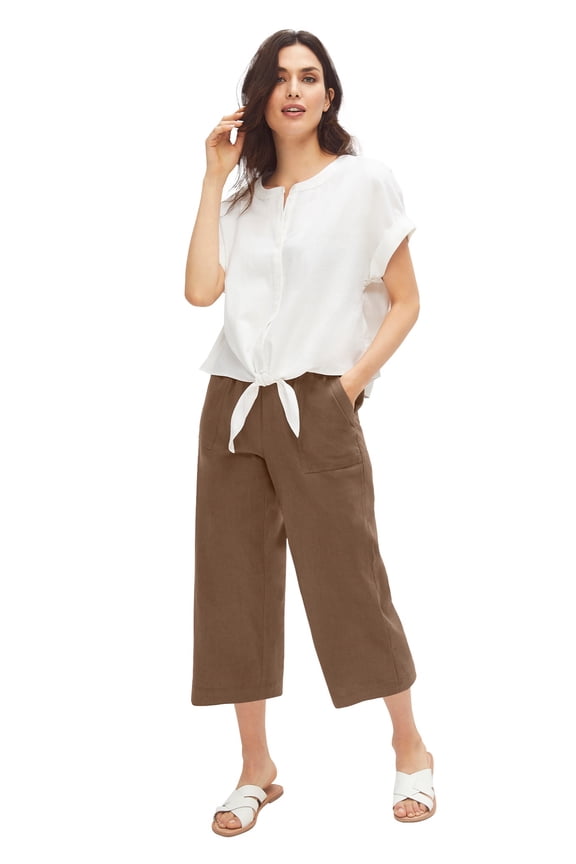 Women's Linen Blend Drawstring Capris Pants